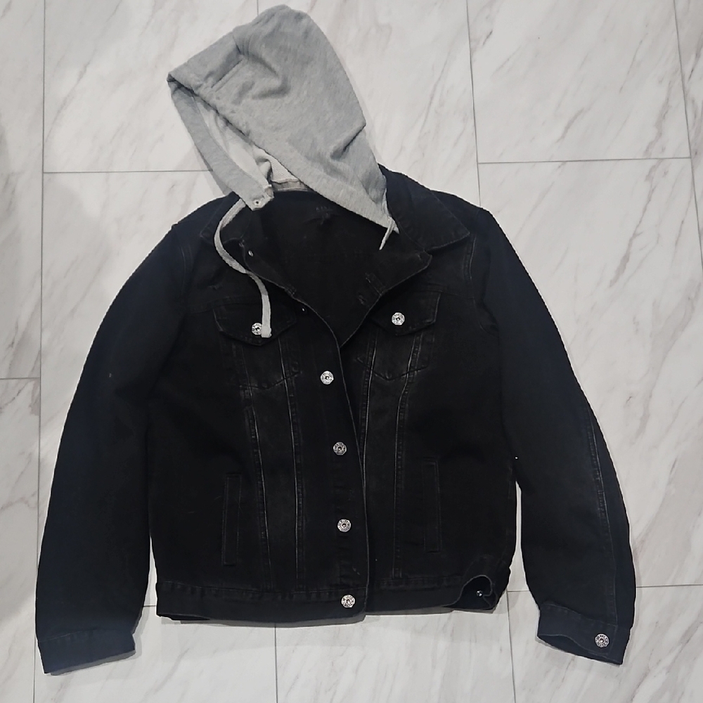 Black and Gray Bomber Jacket with Hood